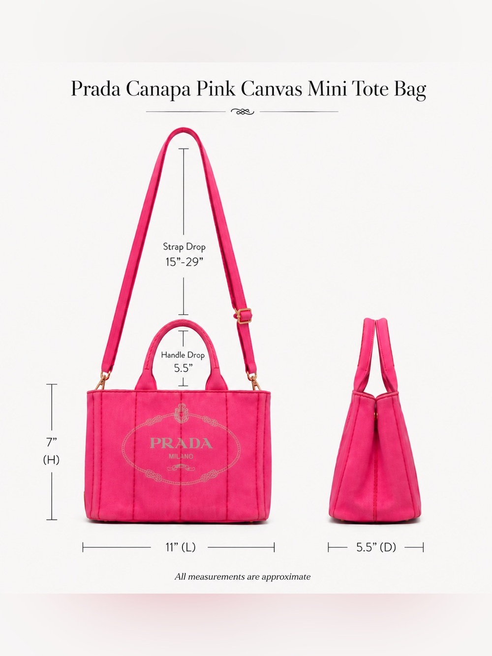 Prada Canapa Pink Canvas Mini Tote Bag With Unbranded Strap GUC - Picture 6 of 15
